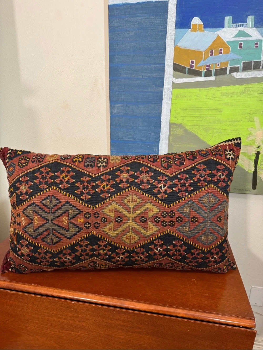Vintage Turkish Handwoven Kilim Pattern Decorative Pillow - Rust Black